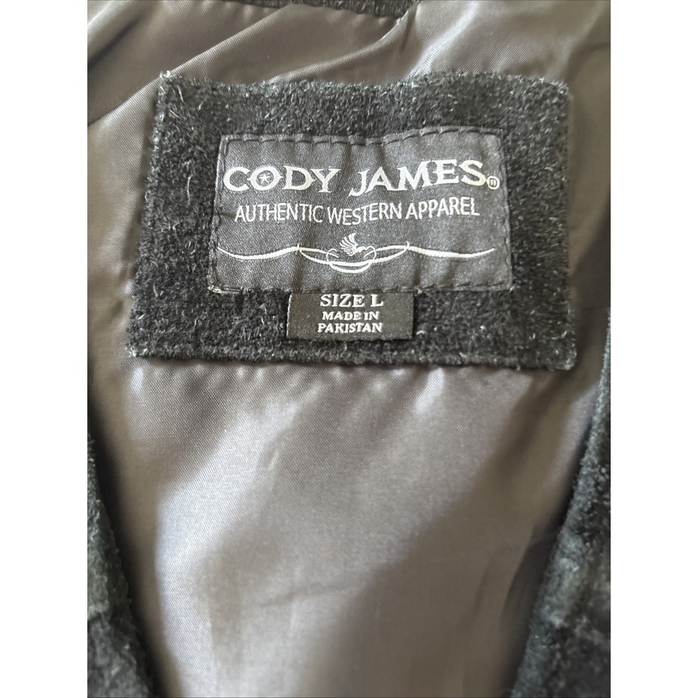 Cody James Western Vest Mens L Black Leather Buffalo Snap Cowboy Biker Suede - Picture 2 of 8